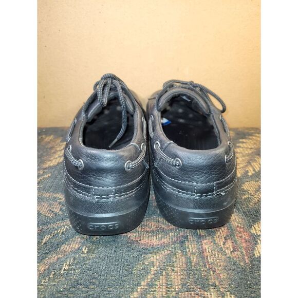 CROCS Men\'s Black Leather Islander Crew Lace Up Boat Shoes- Size 12 main image 5